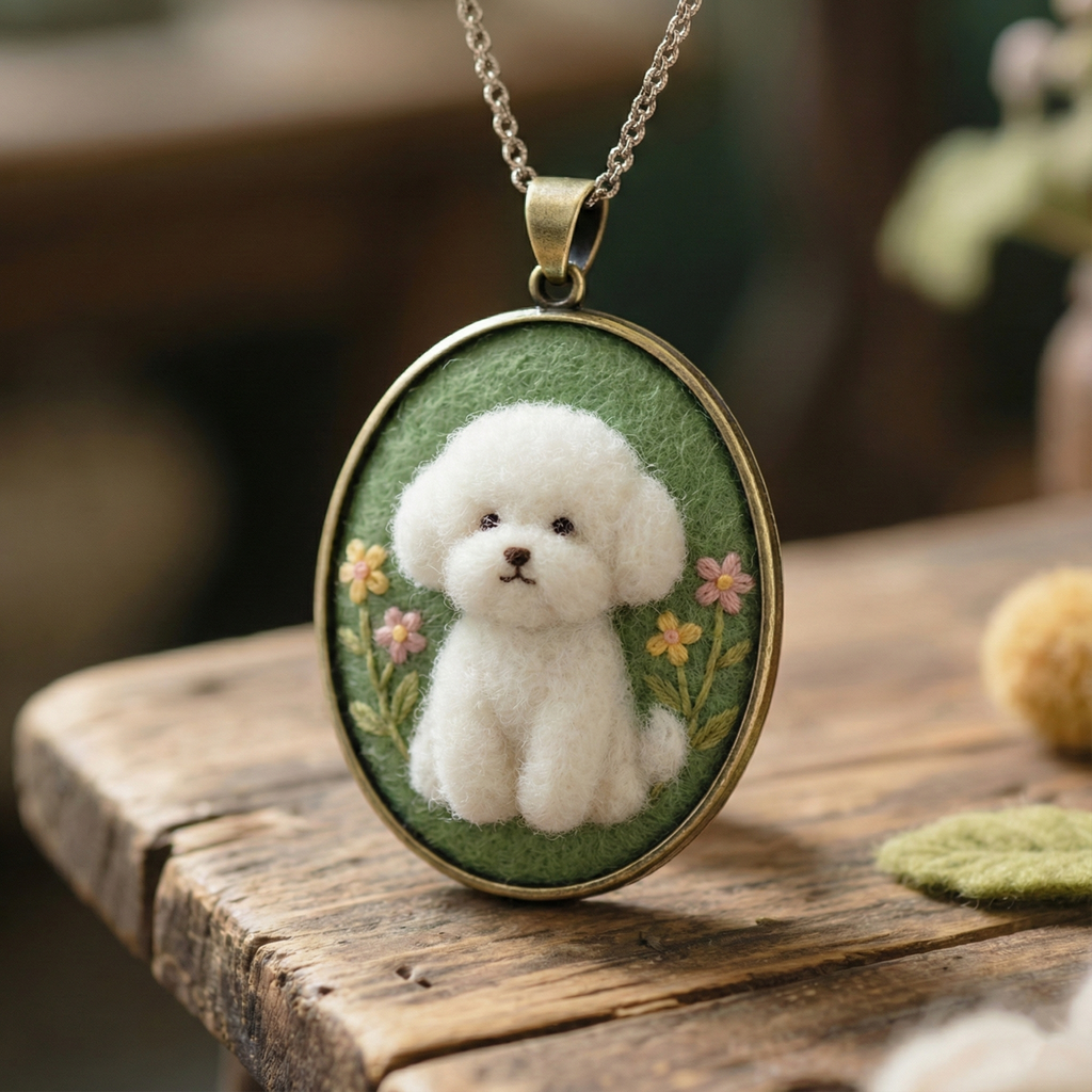 Custom Pet Portrait Necklace - Needle Felted Wool Pet Memorial Jewelry - Personalized Dog Cat Miniature Pendant - Unique Gift for Pet Lovers