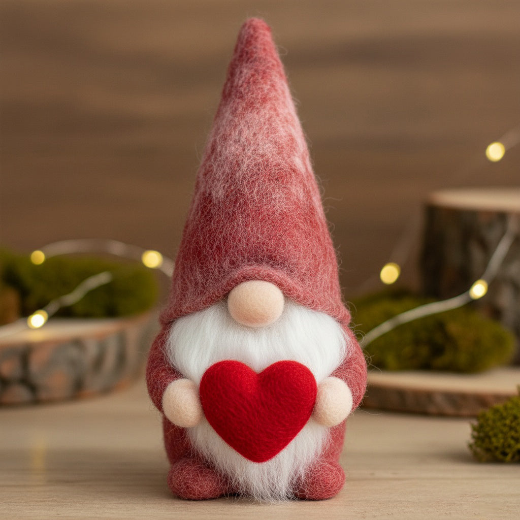 Valentine’s Day Gnome, Handmade Needle Felted Gonk with Heart, Scandinavian Tomte, Nordic Home Decor, Anniversary Gift for Her