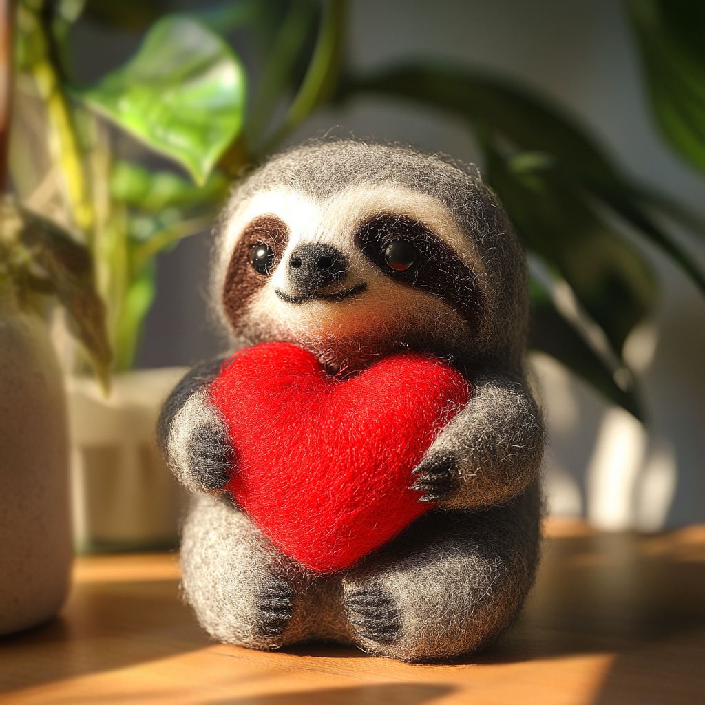 Custom Needle Felted Sloth Ornament-Handmade Wool Figurine, Personalized Valentine Gift, I Love You Slow Much