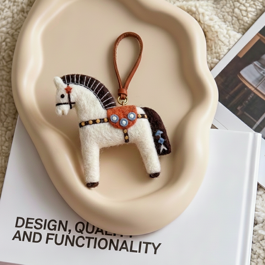 Handmade Wool Felt Horse Bag Charm, Custom Pony Car Mirror Hanging, Cute Equestrian Gift for Her, Purse Accessory