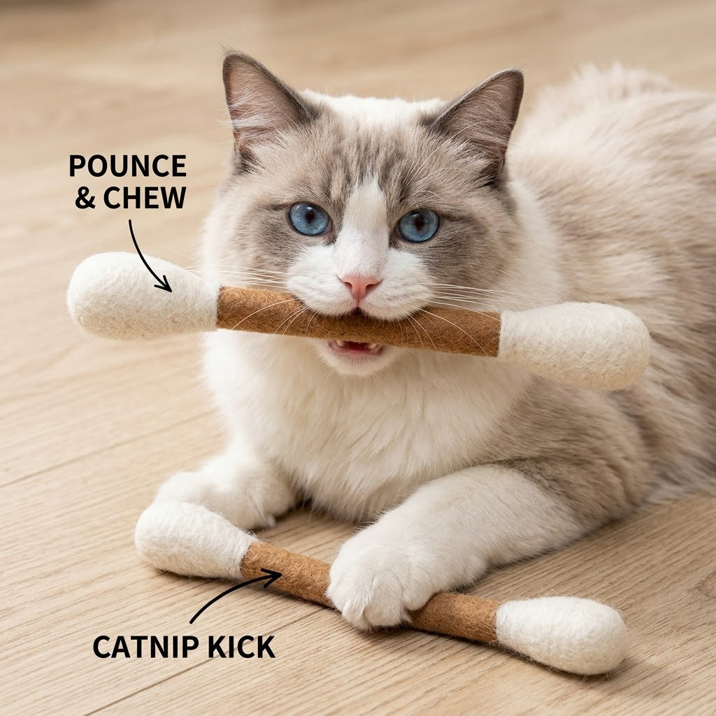 Giant Felt Cotton Swab Cat Toy with Catnip, Wool Kicker Toy for Cats, Funny Interactive Kitten Swab Toy, Eco Friendly Pet Gift for Cat Lover