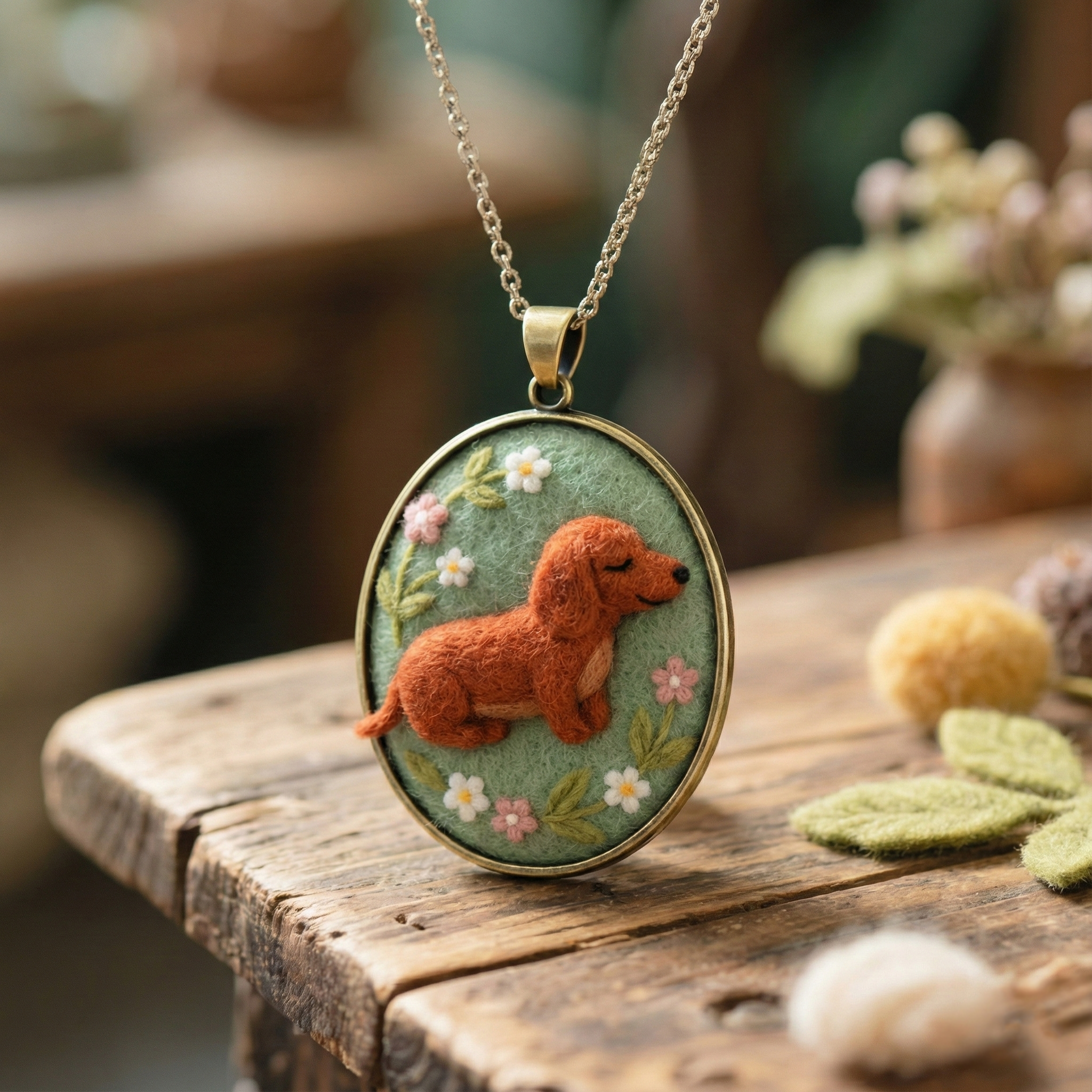Custom Pet Portrait Necklace - Needle Felted Wool Pet Memorial Jewelry - Personalized Dog Cat Miniature Pendant - Unique Gift for Pet Lovers