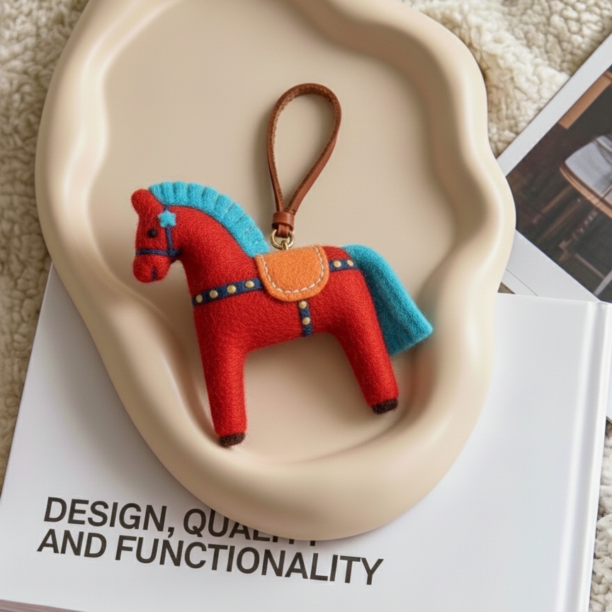 Handmade Wool Felt Horse Bag Charm, Custom Pony Car Mirror Hanging, Cute Equestrian Gift for Her, Purse Accessory
