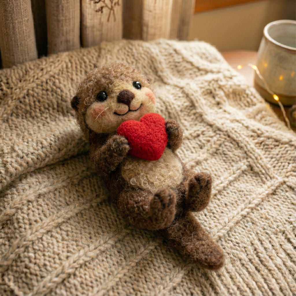 Felt Valentine's Day Ornaments，Handmade Wool Felt Otter, Cute Valentine's Day Gift