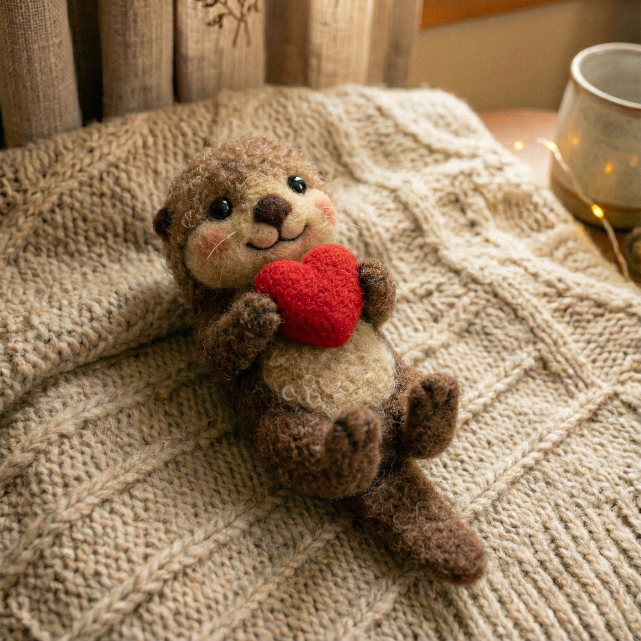 Felt Valentine's Day Ornaments，Handmade Wool Felt Otter, Cute Valentine's Day Gift