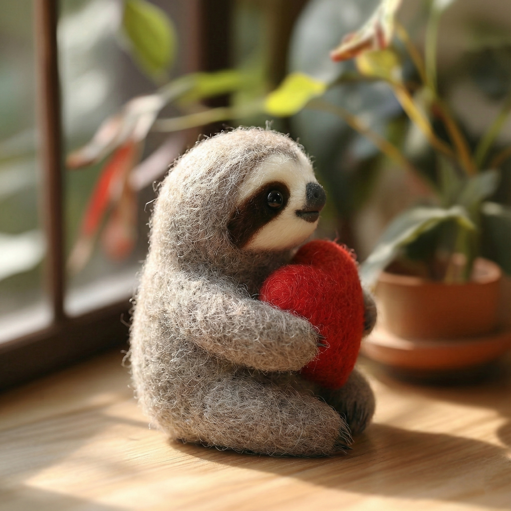 Custom Needle Felted Sloth Ornament-Handmade Wool Figurine, Personalized Valentine Gift, I Love You Slow Much