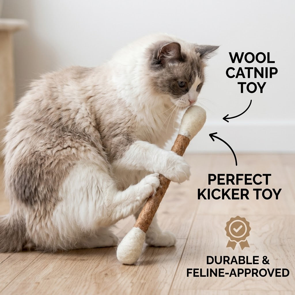 Giant Felt Cotton Swab Cat Toy with Catnip, Wool Kicker Toy for Cats, Funny Interactive Kitten Swab Toy, Eco Friendly Pet Gift for Cat Lover