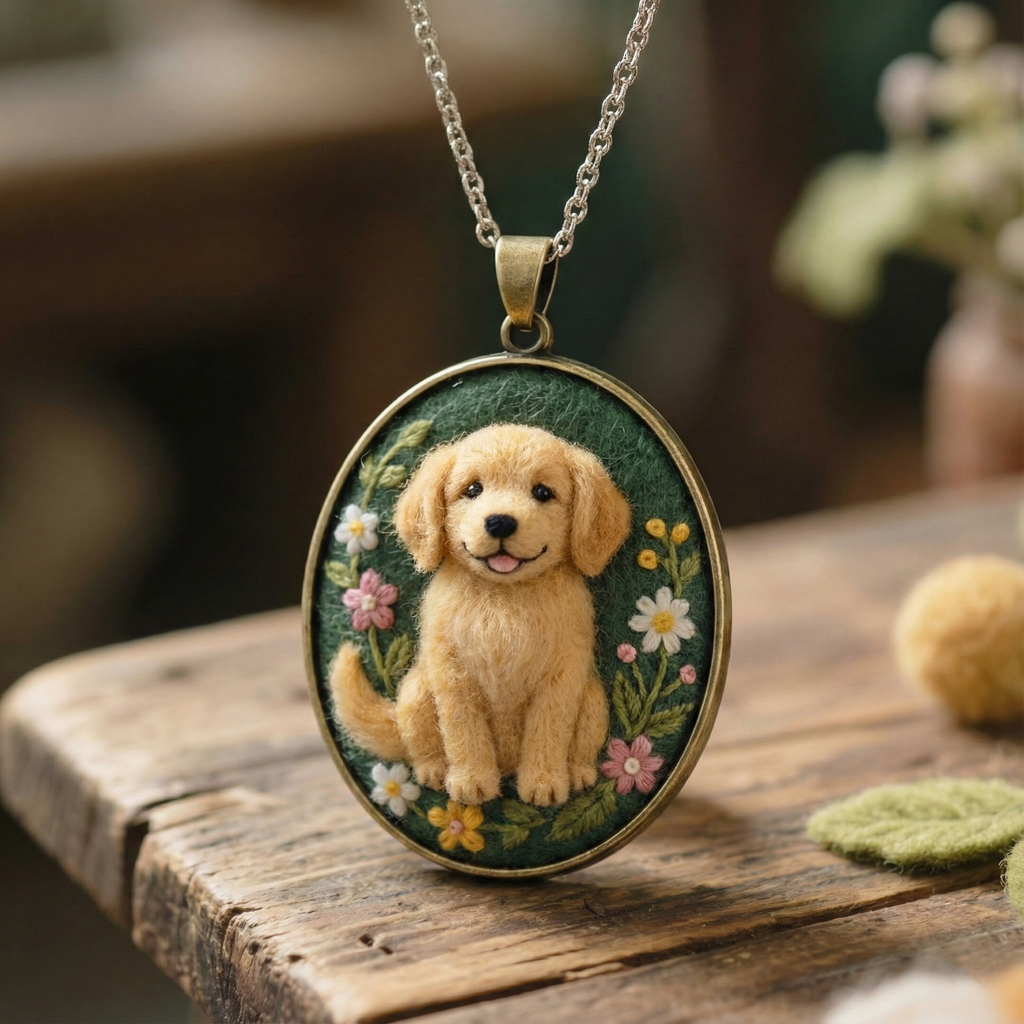 Custom Pet Portrait Necklace - Needle Felted Wool Pet Memorial Jewelry - Personalized Dog Cat Miniature Pendant - Unique Gift for Pet Lovers