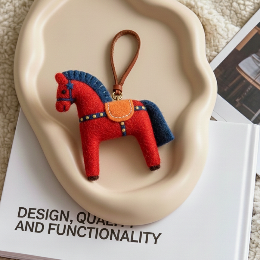Handmade Wool Felt Horse Bag Charm, Custom Pony Car Mirror Hanging, Cute Equestrian Gift for Her, Purse Accessory