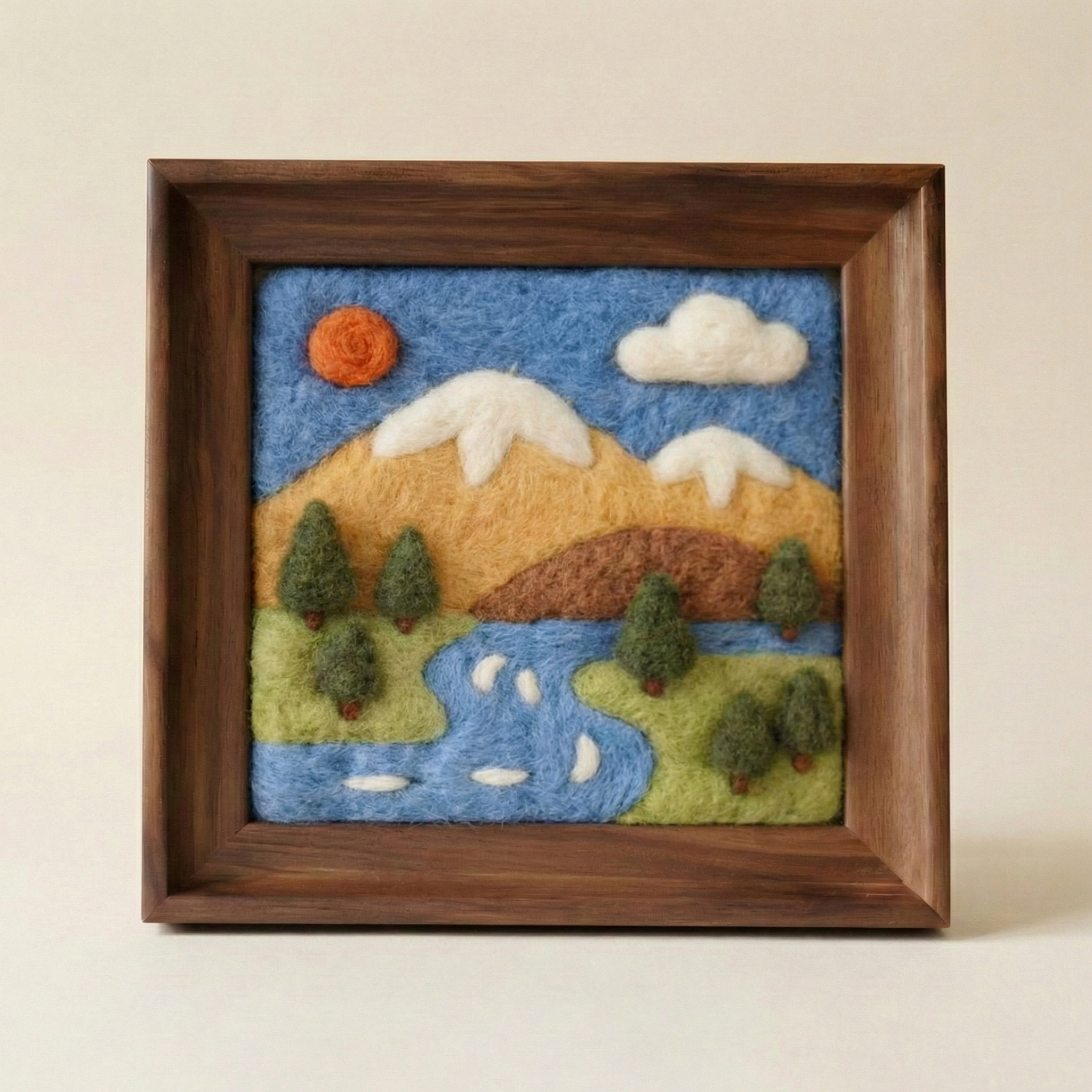 DIY Needle Felting Kit Landscape - Mountain & Lake Scenery | Finished Needle Felted Painting | Framed Wool Art Decor