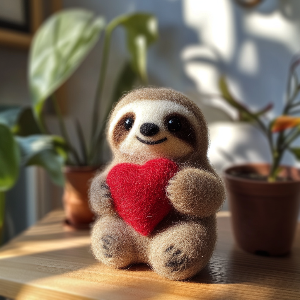 Custom Needle Felted Sloth Ornament-Handmade Wool Figurine, Personalized Valentine Gift, I Love You Slow Much