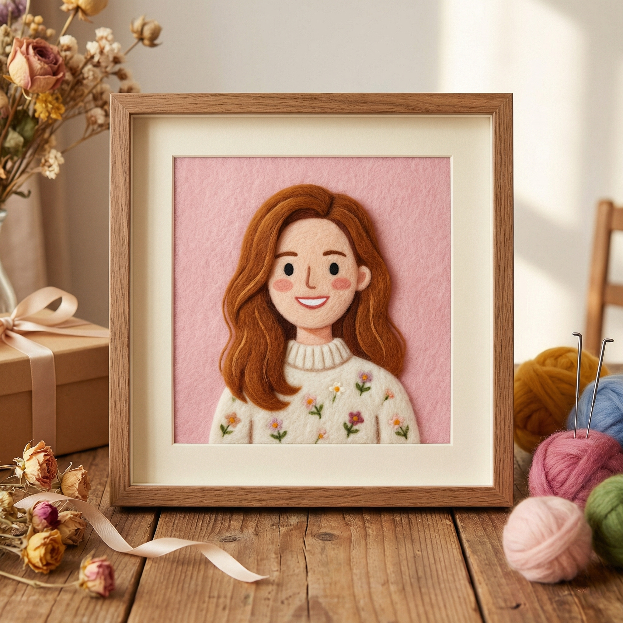 Custom Needle Felted Mother's Day Portrait - Personalized Wool Art for Mom - Framed Mother and Child Portrait - Unique Handmade Gift for Her