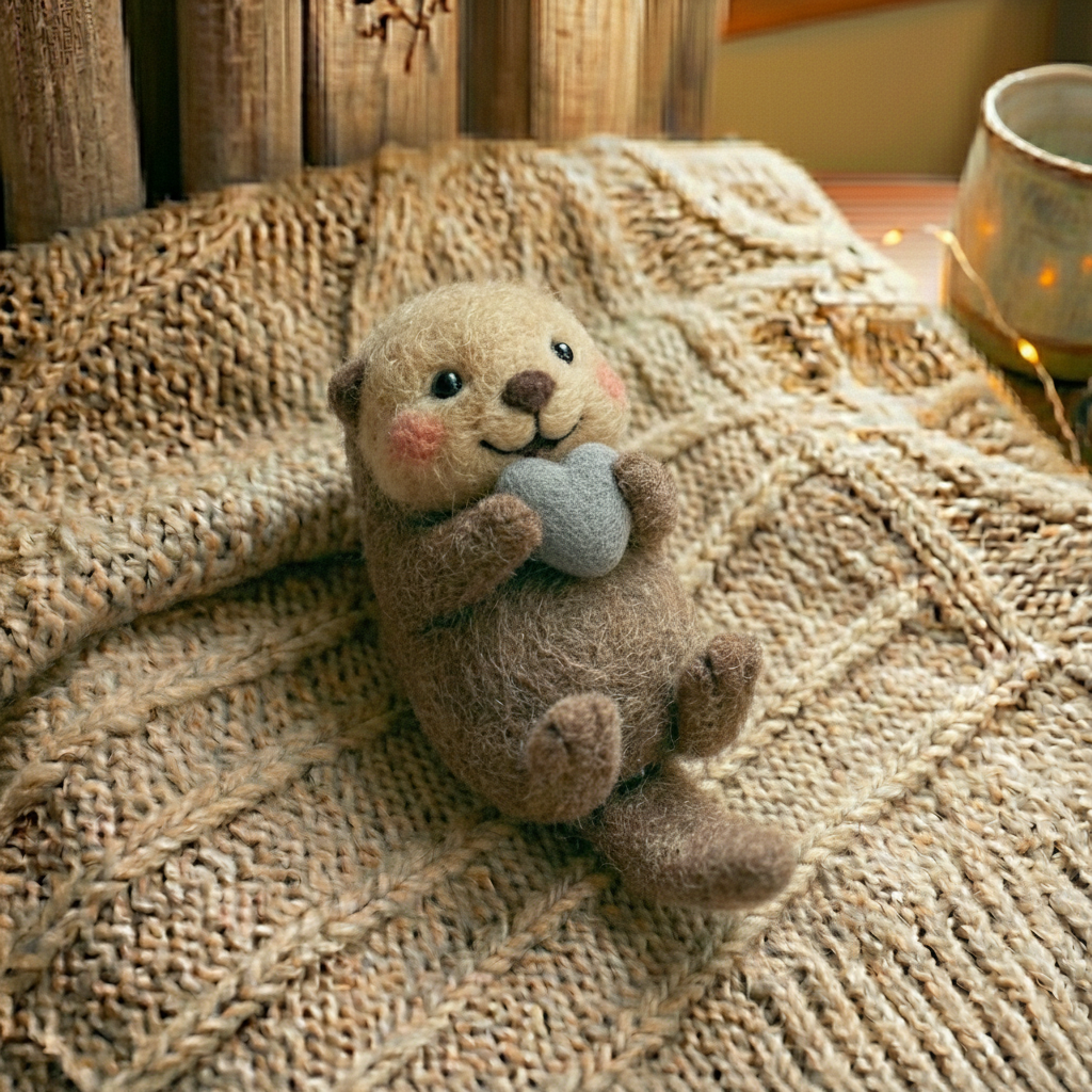 Felt Valentine's Day Ornaments，Handmade Wool Felt Otter, Cute Valentine's Day Gift
