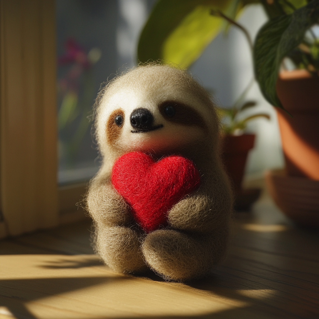 Custom Needle Felted Sloth Ornament-Handmade Wool Figurine, Personalized Valentine Gift, I Love You Slow Much