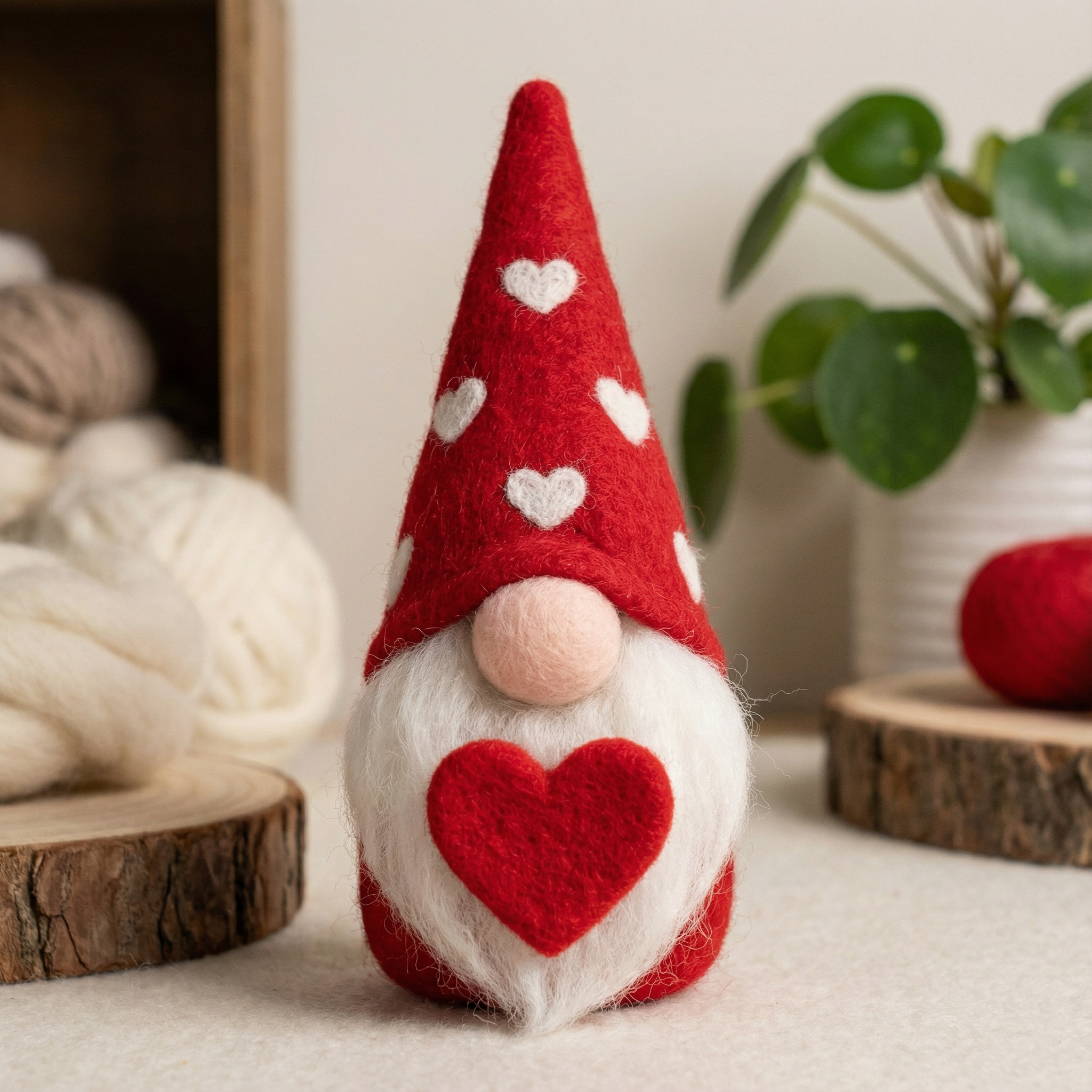 Valentine’s Day Gnome, Handmade Needle Felted Gonk with Heart, Scandinavian Tomte, Nordic Home Decor, Anniversary Gift for Her