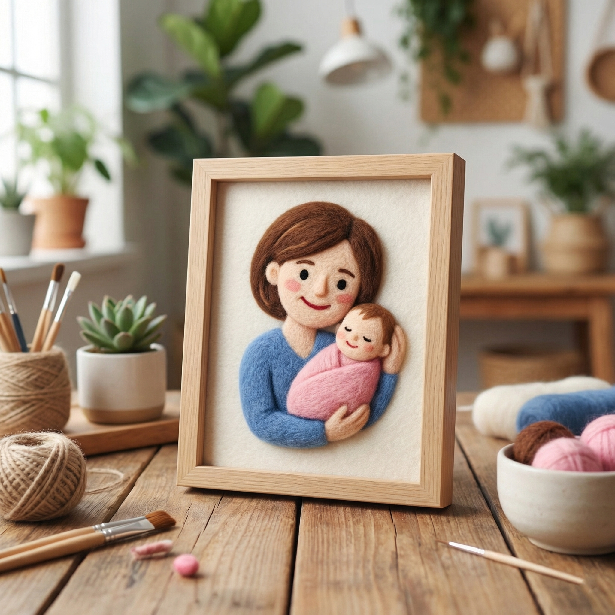 Custom Needle Felted Mother's Day Portrait - Personalized Wool Art for Mom - Framed Mother and Child Portrait - Unique Handmade Gift for Her