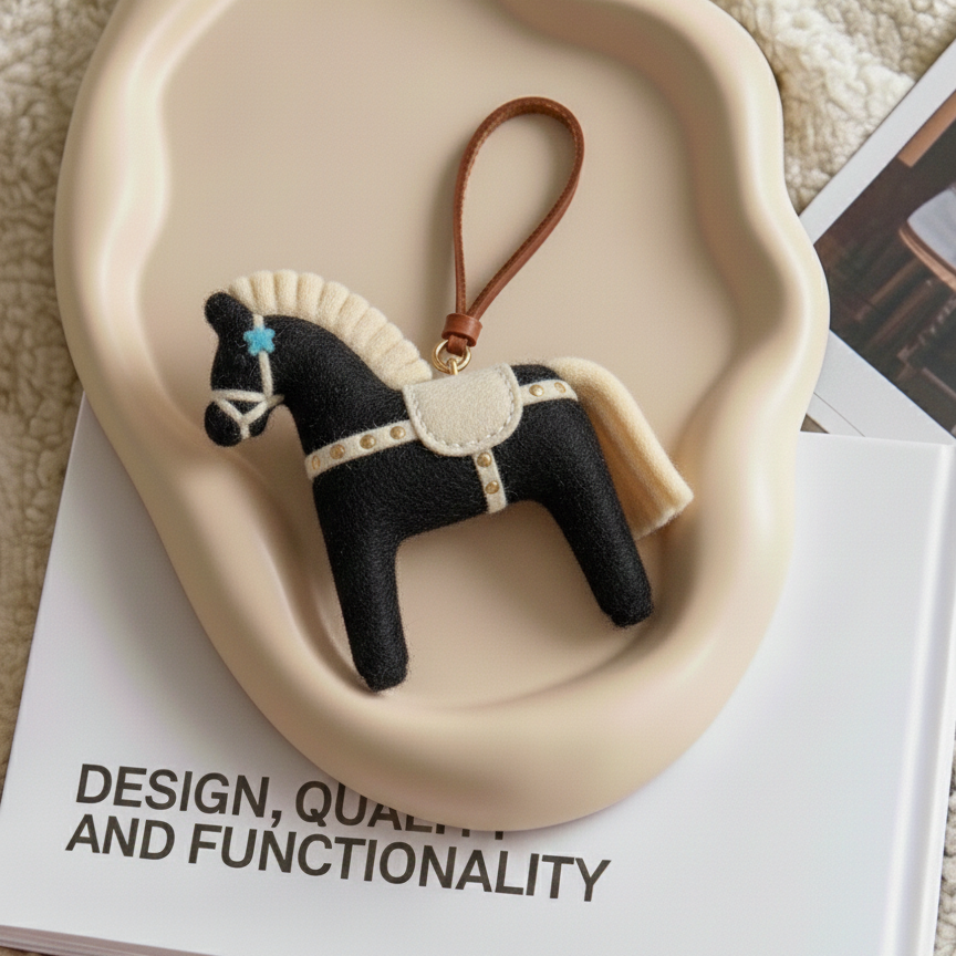 Handmade Wool Felt Horse Bag Charm, Custom Pony Car Mirror Hanging, Cute Equestrian Gift for Her, Purse Accessory