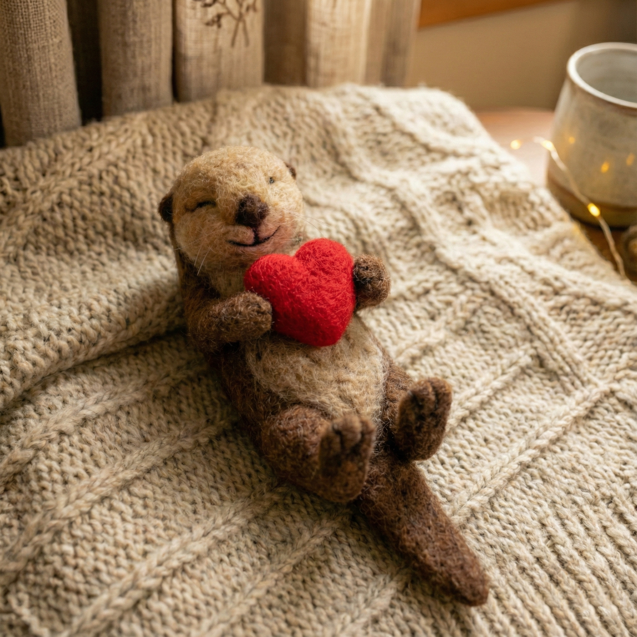Felt Valentine's Day Ornaments，Handmade Wool Felt Otter, Cute Valentine's Day Gift
