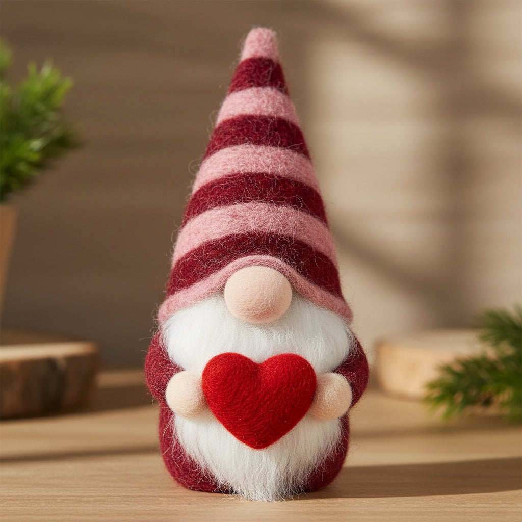 Valentine’s Day Gnome, Handmade Needle Felted Gonk with Heart, Scandinavian Tomte, Nordic Home Decor, Anniversary Gift for Her