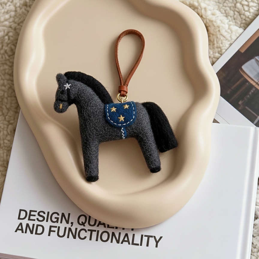 Handmade Wool Felt Horse Bag Charm, Custom Pony Car Mirror Hanging, Cute Equestrian Gift for Her, Purse Accessory
