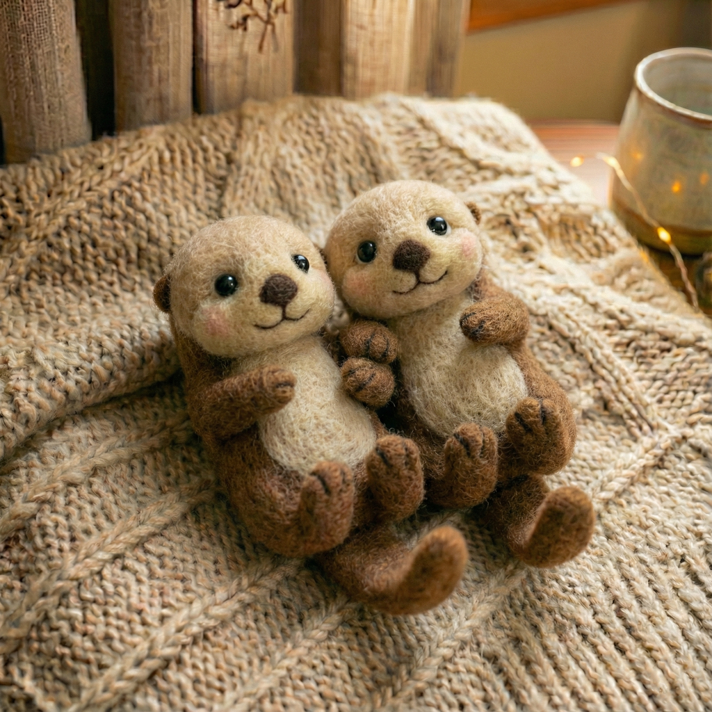 Felt Valentine's Day Ornaments，Handmade Wool Felt Otter, Cute Valentine's Day Gift