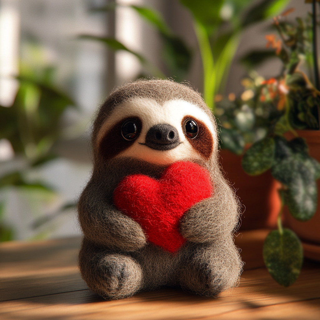 Custom Needle Felted Sloth Ornament-Handmade Wool Figurine, Personalized Valentine Gift, I Love You Slow Much