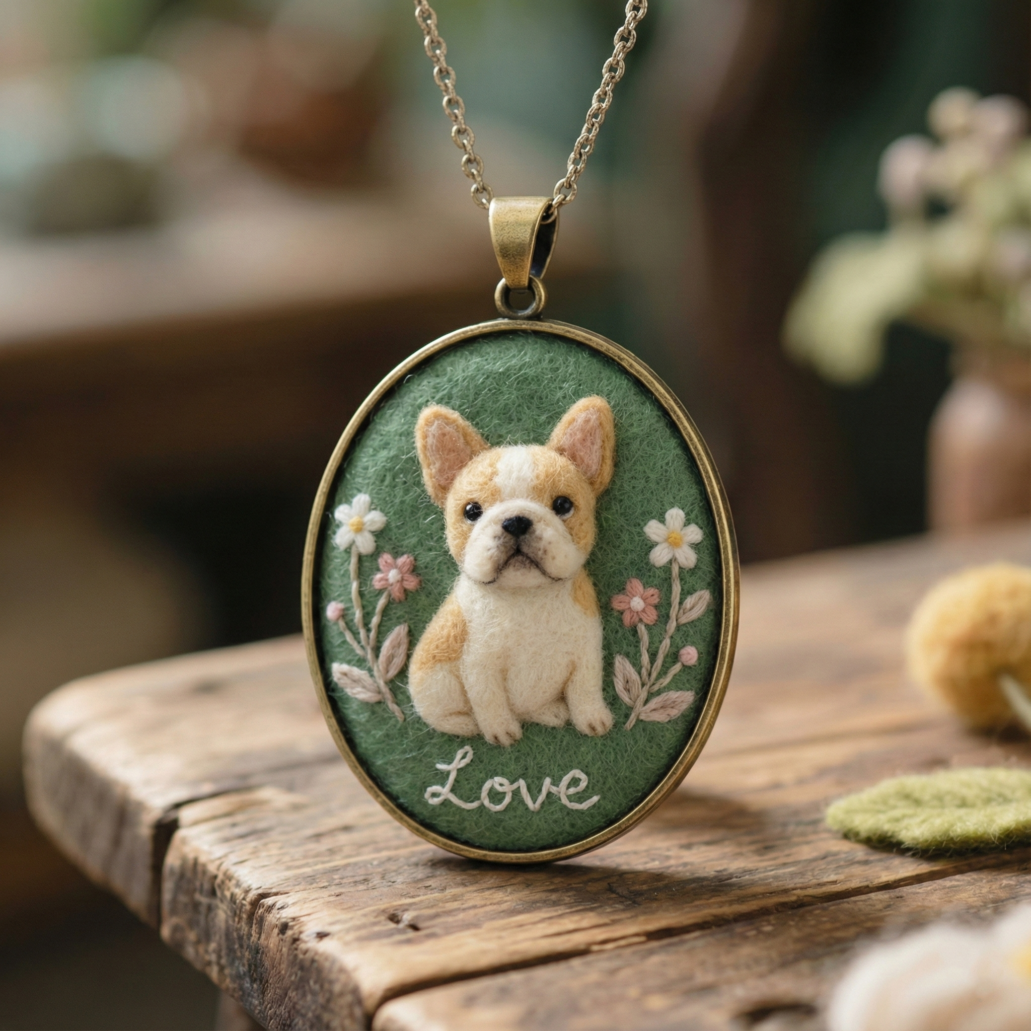 Custom Pet Portrait Necklace - Needle Felted Wool Pet Memorial Jewelry - Personalized Dog Cat Miniature Pendant - Unique Gift for Pet Lovers