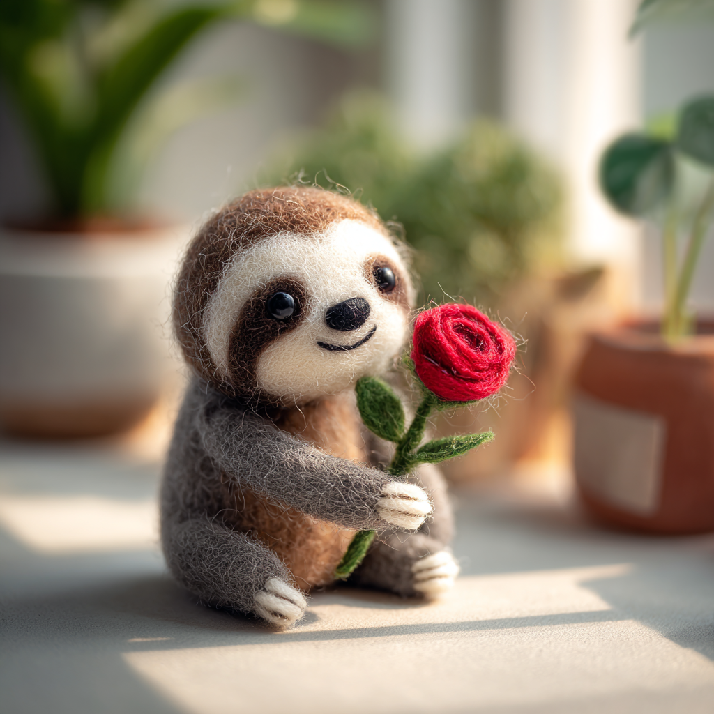 Custom Needle Felted Sloth Ornament-Handmade Wool Figurine, Personalized Valentine Gift, I Love You Slow Much