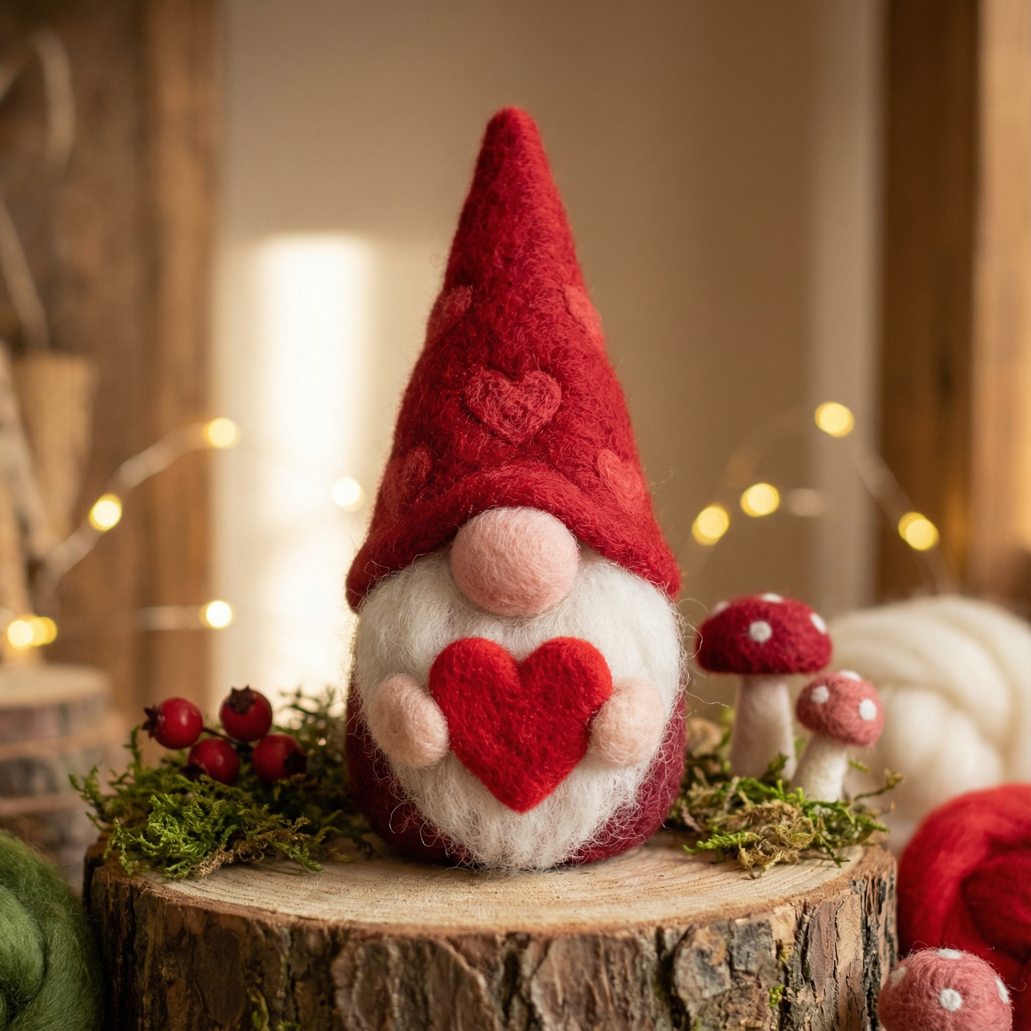 Valentine’s Day Gnome, Handmade Needle Felted Gonk with Heart, Scandinavian Tomte, Nordic Home Decor, Anniversary Gift for Her