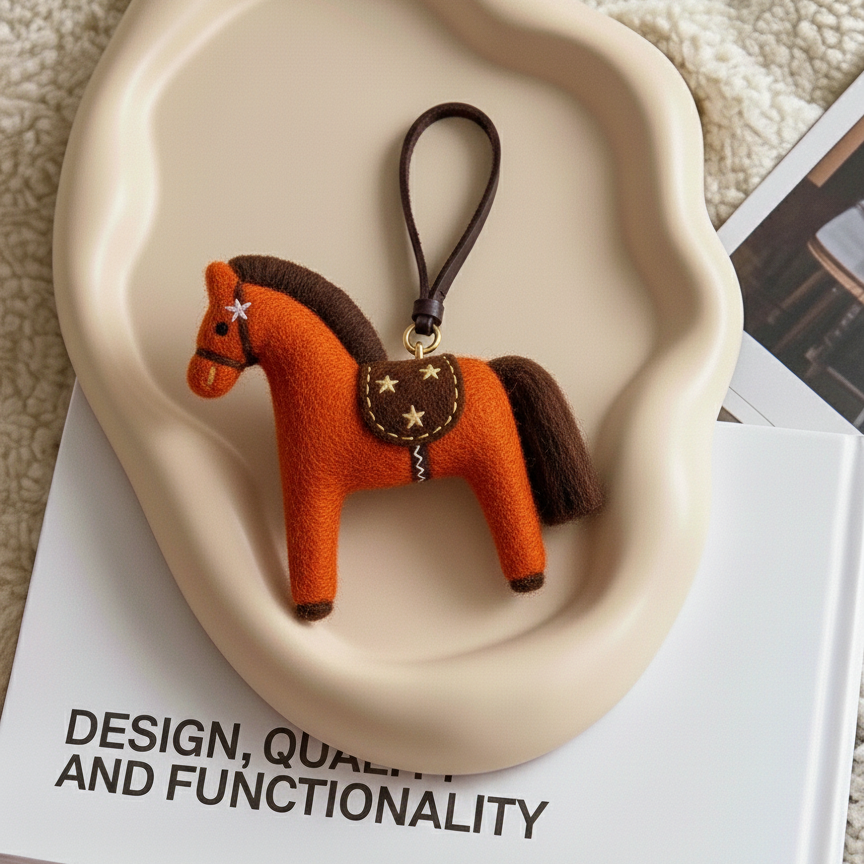 Handmade Wool Felt Horse Bag Charm, Custom Pony Car Mirror Hanging, Cute Equestrian Gift for Her, Purse Accessory
