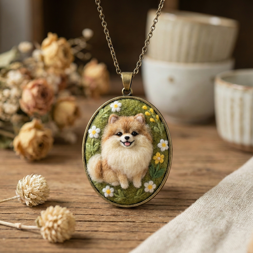 Custom Pet Portrait Necklace - Needle Felted Wool Pet Memorial Jewelry - Personalized Dog Cat Miniature Pendant - Unique Gift for Pet Lovers