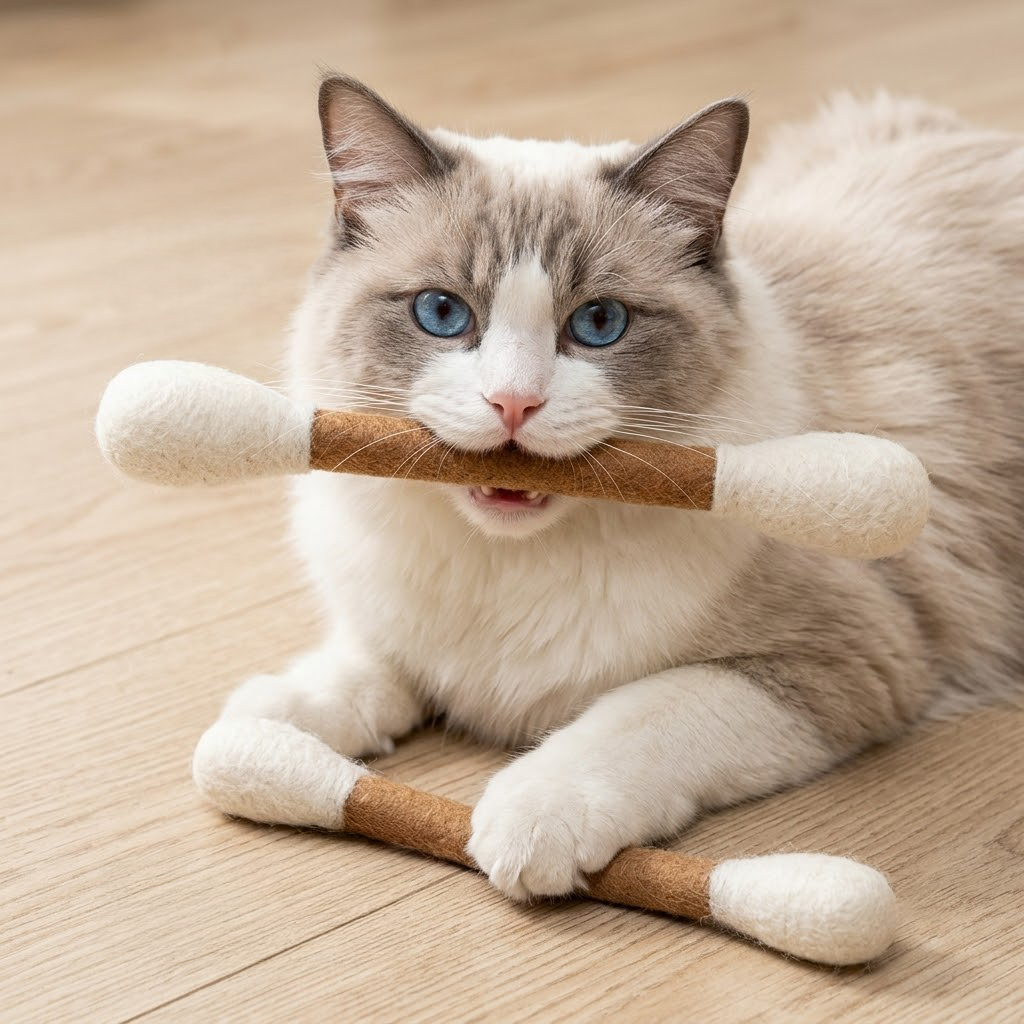 Giant Felt Cotton Swab Cat Toy with Catnip, Wool Kicker Toy for Cats, Funny Interactive Kitten Swab Toy, Eco Friendly Pet Gift for Cat Lover