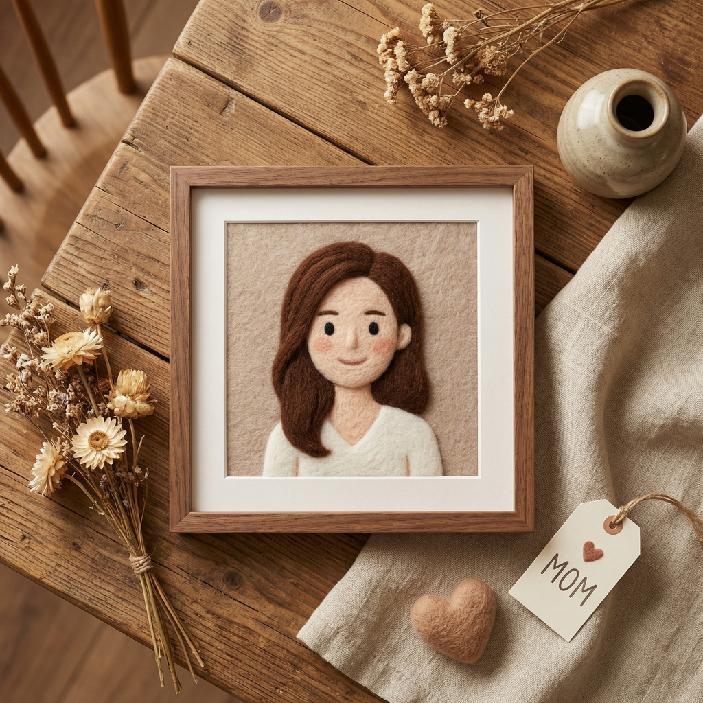 Custom Needle Felted Mother's Day Portrait - Personalized Wool Art for Mom - Framed Mother and Child Portrait - Unique Handmade Gift for Her