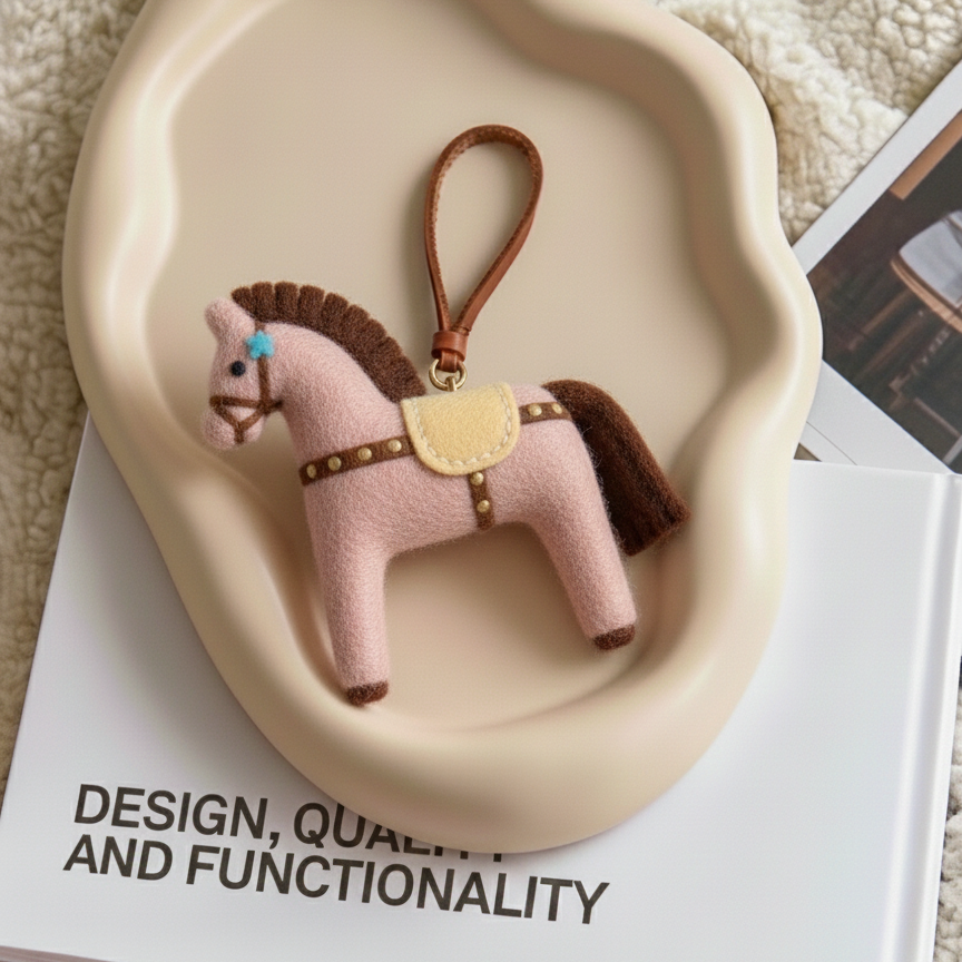 Handmade Wool Felt Horse Bag Charm, Custom Pony Car Mirror Hanging, Cute Equestrian Gift for Her, Purse Accessory