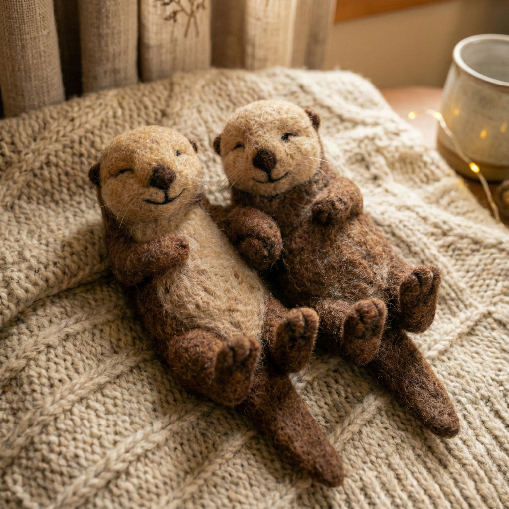 Felt Valentine's Day Ornaments，Handmade Wool Felt Otter, Cute Valentine's Day Gift