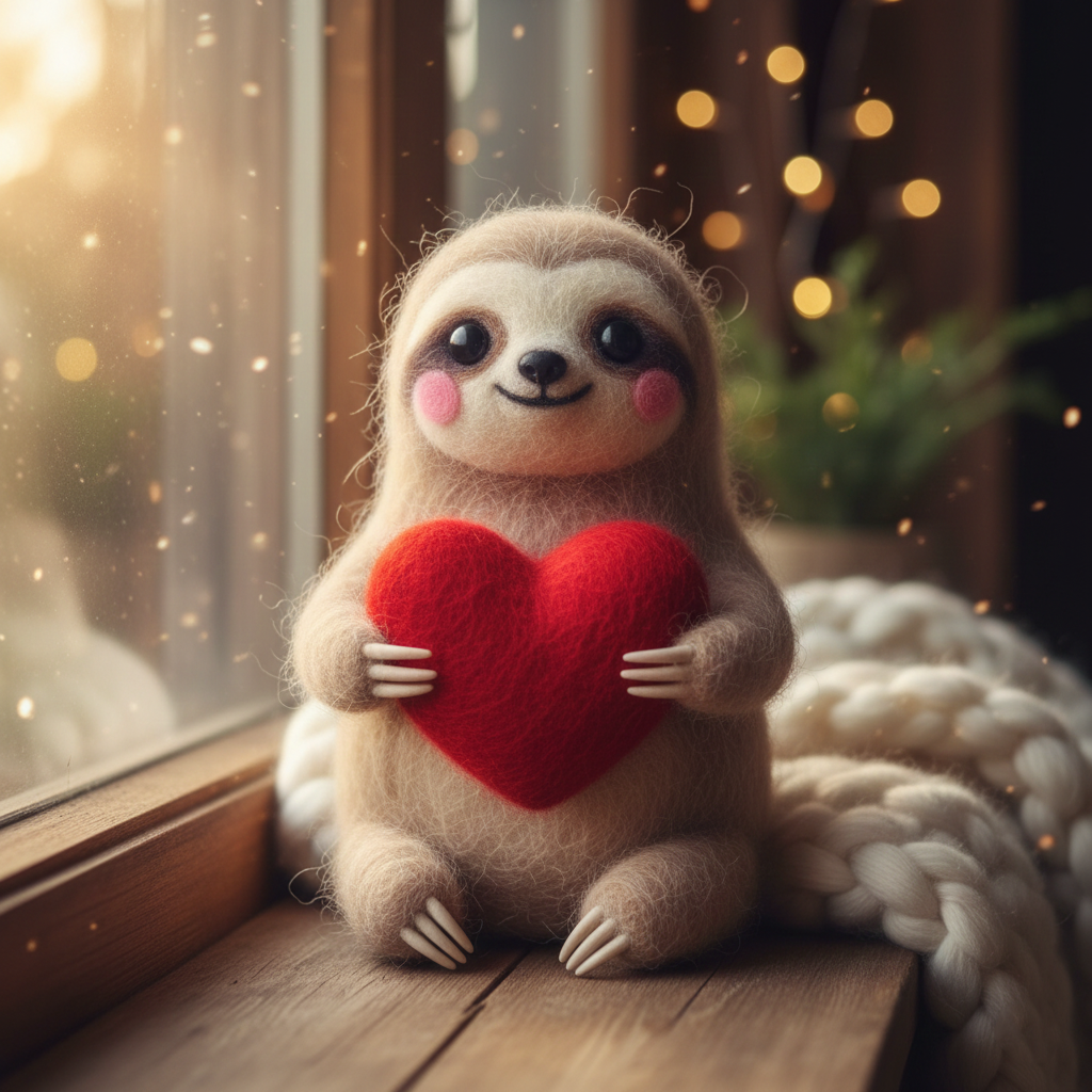 Custom Needle Felted Sloth Ornament-Handmade Wool Figurine, Personalized Valentine Gift, I Love You Slow Much