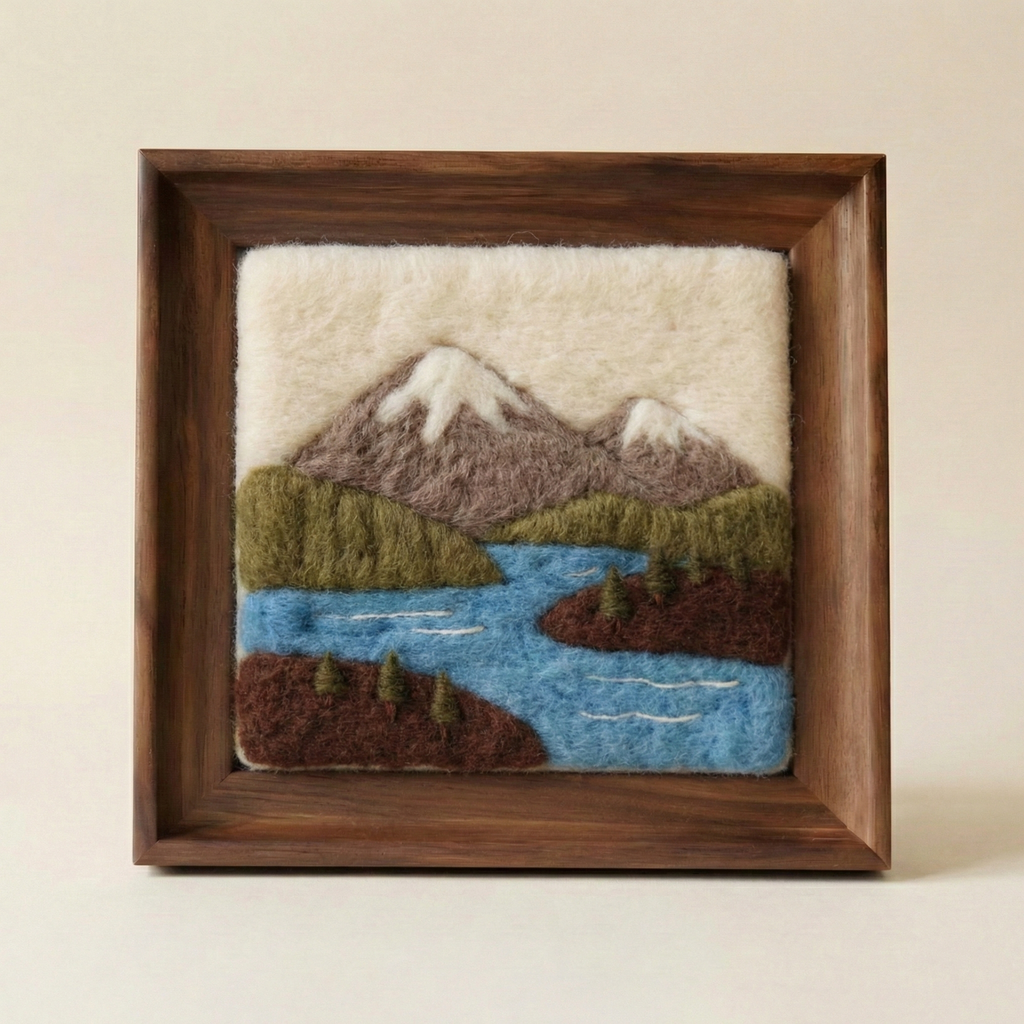 DIY Needle Felting Kit Landscape - Mountain & Lake Scenery | Finished Needle Felted Painting | Framed Wool Art Decor