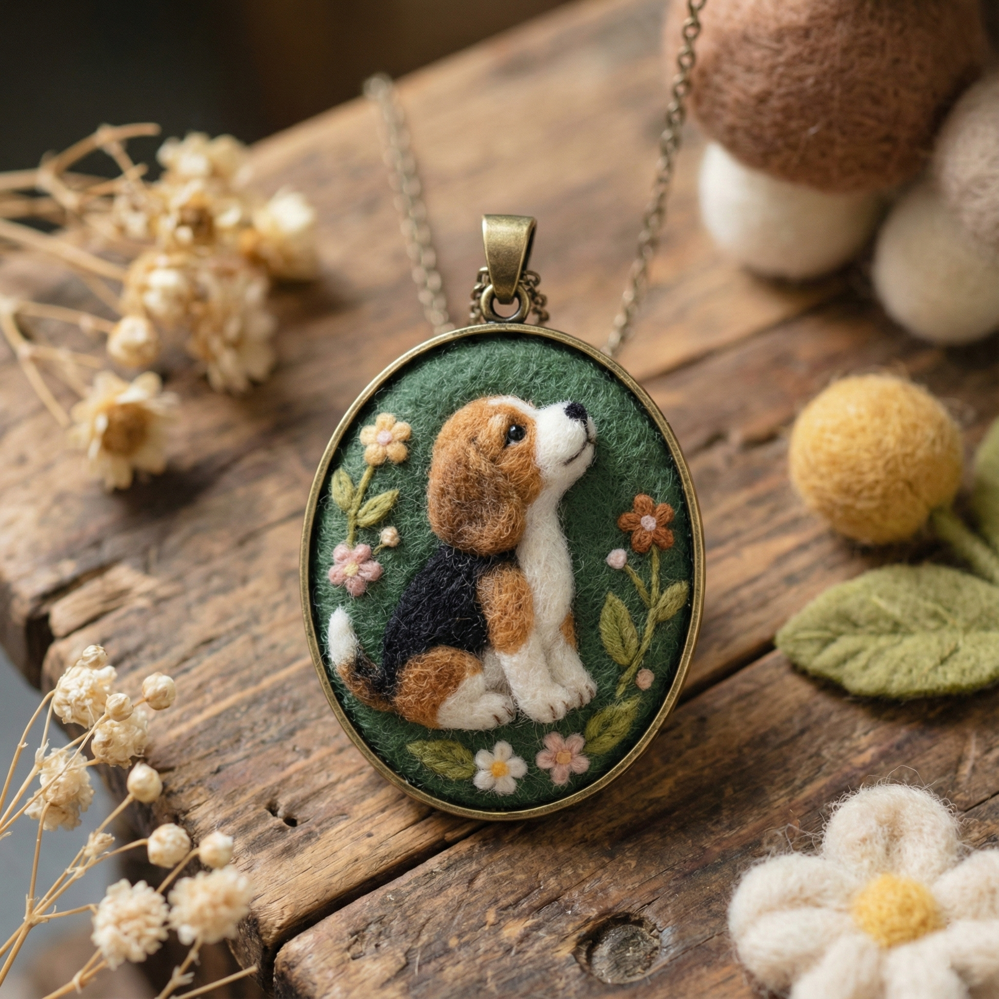 Custom Pet Portrait Necklace - Needle Felted Wool Pet Memorial Jewelry - Personalized Dog Cat Miniature Pendant - Unique Gift for Pet Lovers