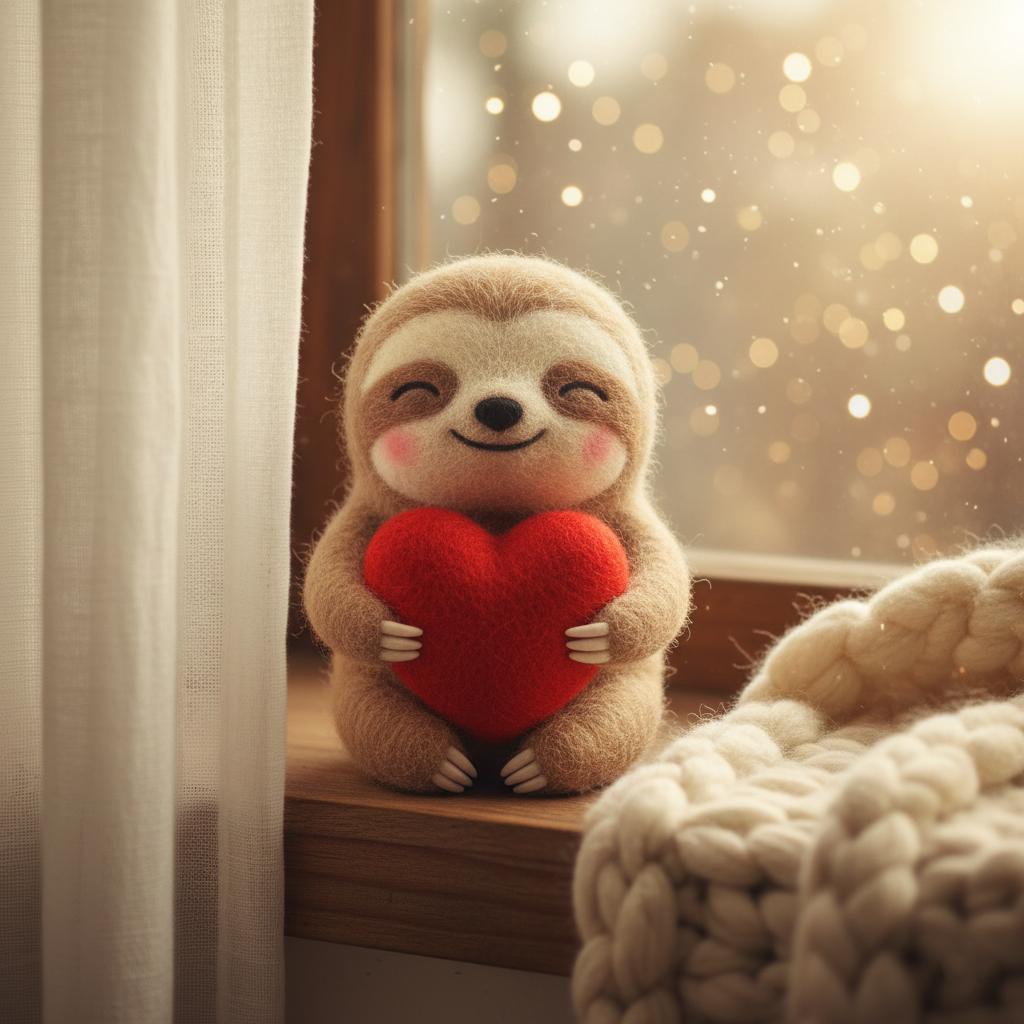 Custom Needle Felted Sloth Ornament-Handmade Wool Figurine, Personalized Valentine Gift, I Love You Slow Much