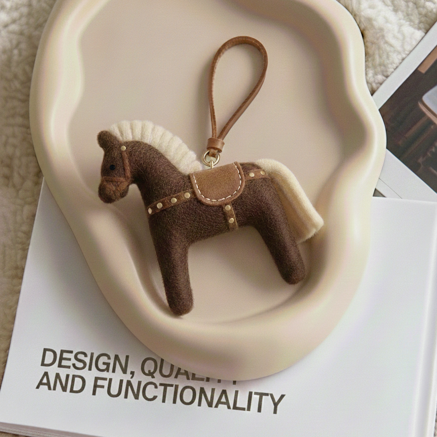 Handmade Wool Felt Horse Bag Charm, Custom Pony Car Mirror Hanging, Cute Equestrian Gift for Her, Purse Accessory