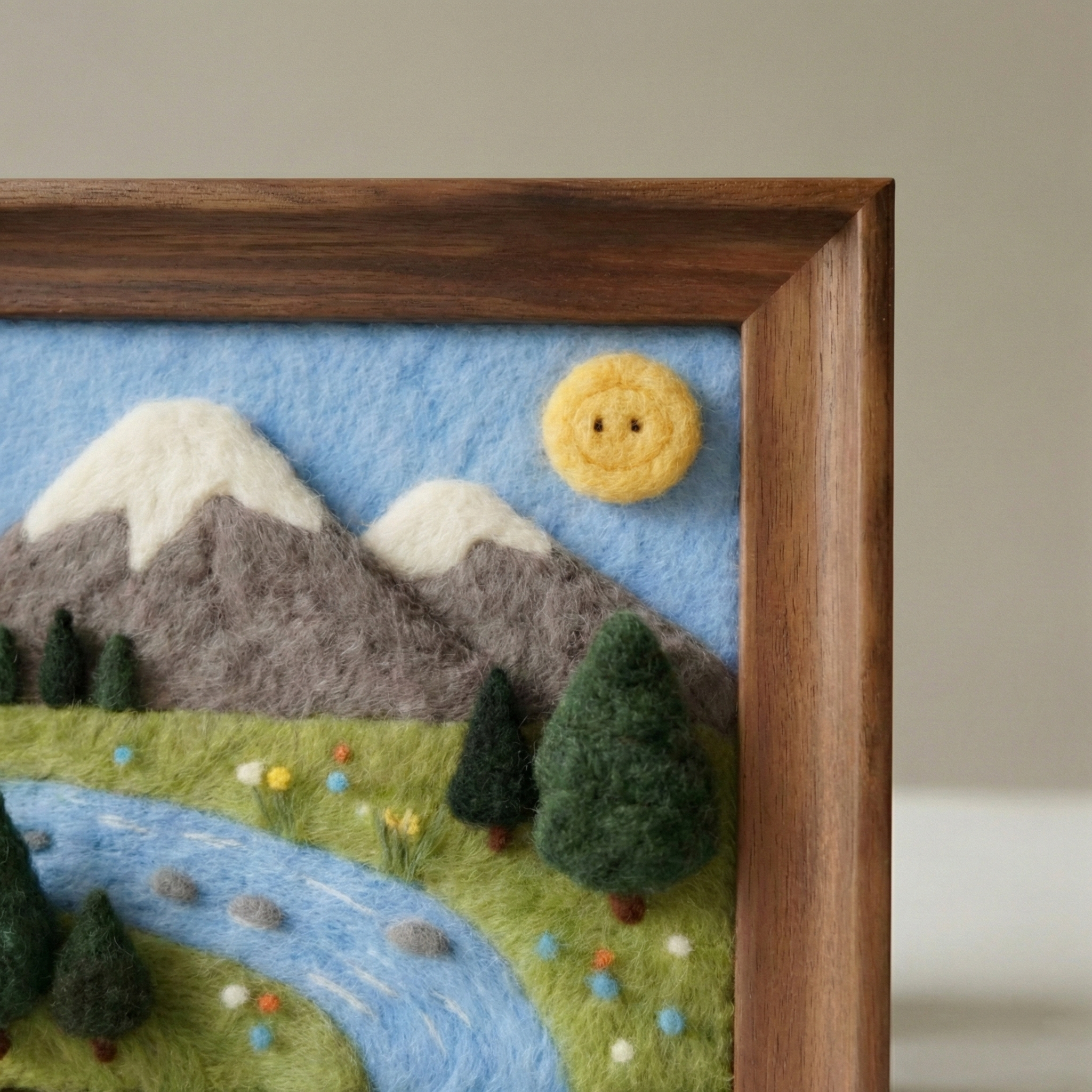 DIY Needle Felting Kit Landscape - Mountain & Lake Scenery | Finished Needle Felted Painting | Framed Wool Art Decor