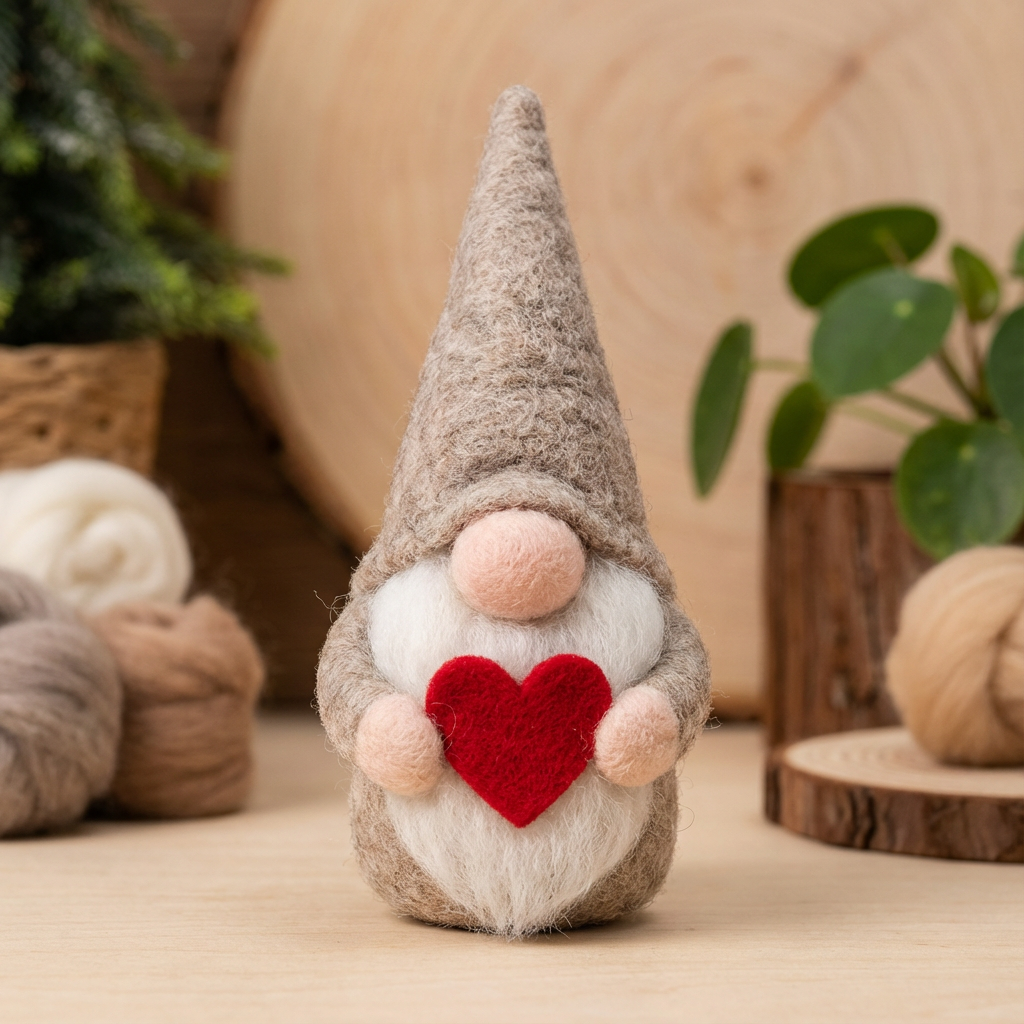 Valentine’s Day Gnome, Handmade Needle Felted Gonk with Heart, Scandinavian Tomte, Nordic Home Decor, Anniversary Gift for Her