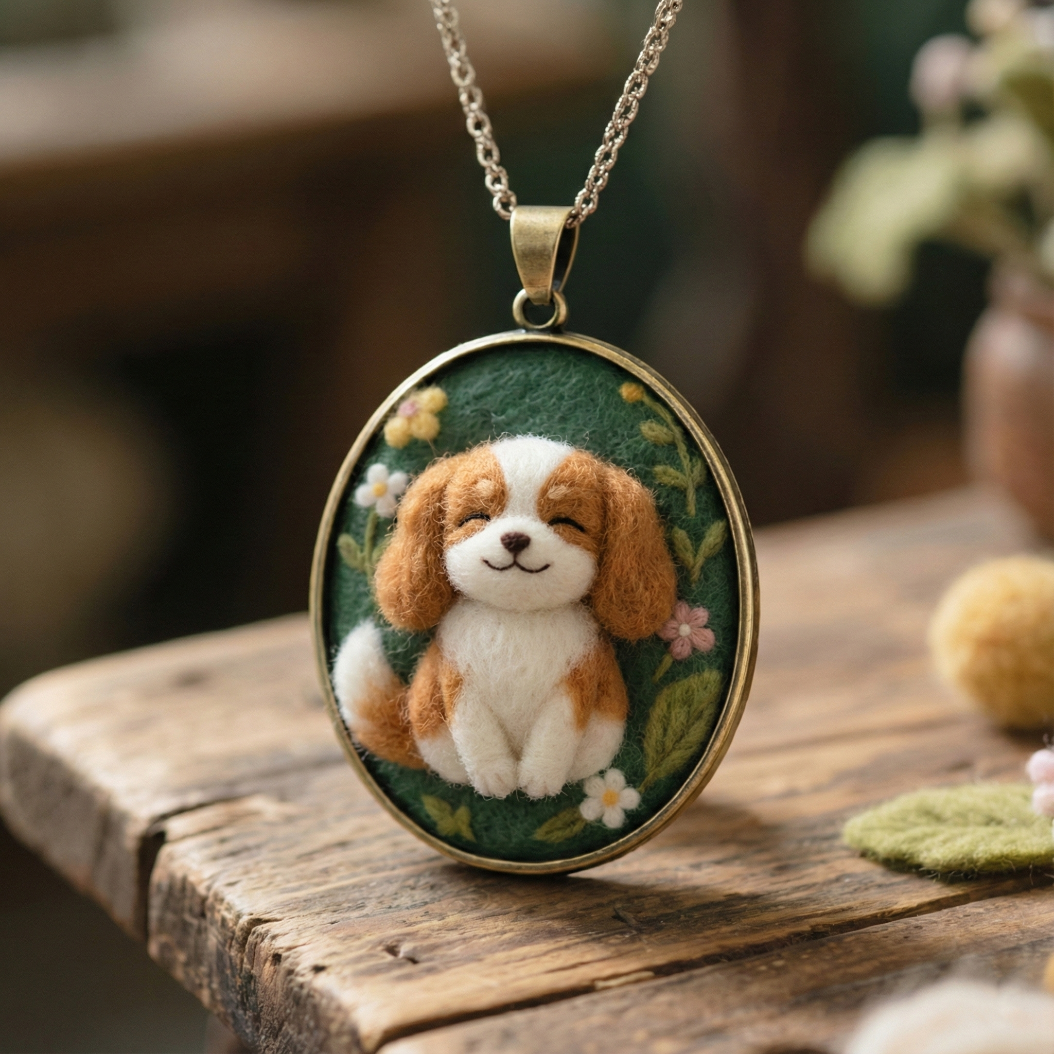 Custom Pet Portrait Necklace - Needle Felted Wool Pet Memorial Jewelry - Personalized Dog Cat Miniature Pendant - Unique Gift for Pet Lovers