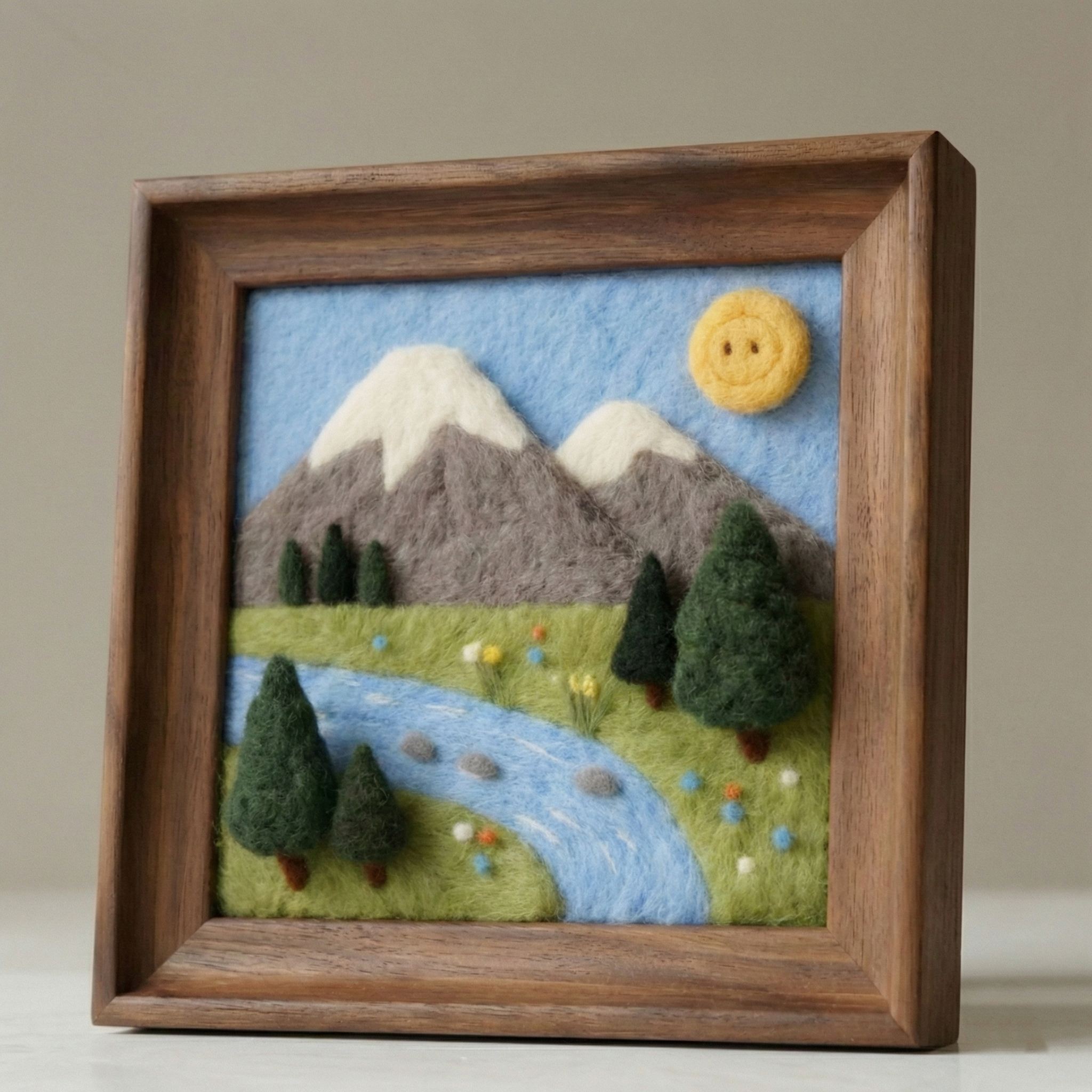 DIY Needle Felting Kit Landscape - Mountain & Lake Scenery | Finished Needle Felted Painting | Framed Wool Art Decor