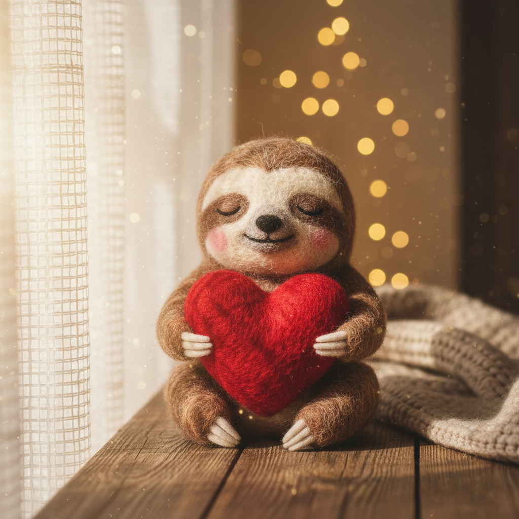 Custom Needle Felted Sloth Ornament-Handmade Wool Figurine, Personalized Valentine Gift, I Love You Slow Much