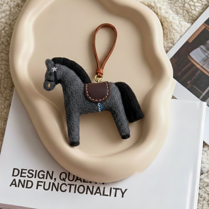Handmade Wool Felt Horse Bag Charm, Custom Pony Car Mirror Hanging, Cute Equestrian Gift for Her, Purse Accessory