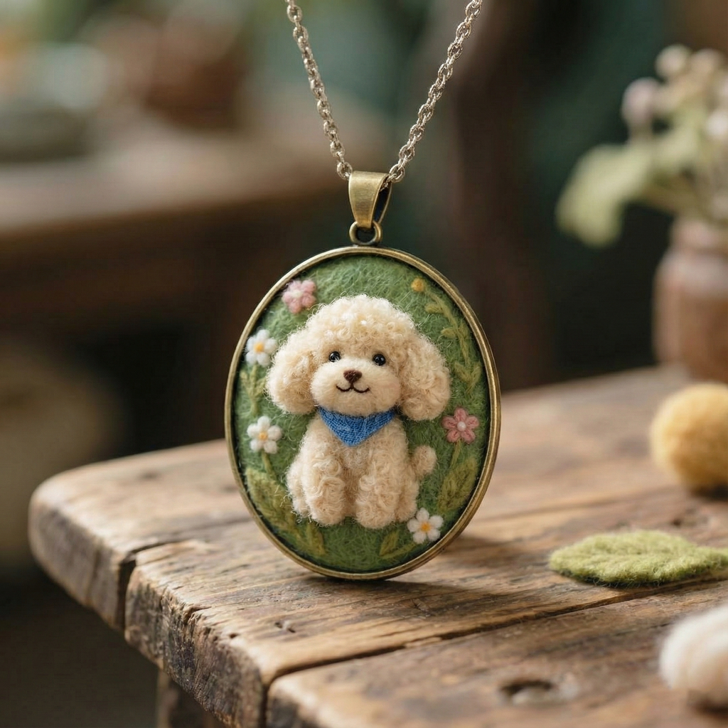 Custom Pet Portrait Necklace - Needle Felted Wool Pet Memorial Jewelry - Personalized Dog Cat Miniature Pendant - Unique Gift for Pet Lovers