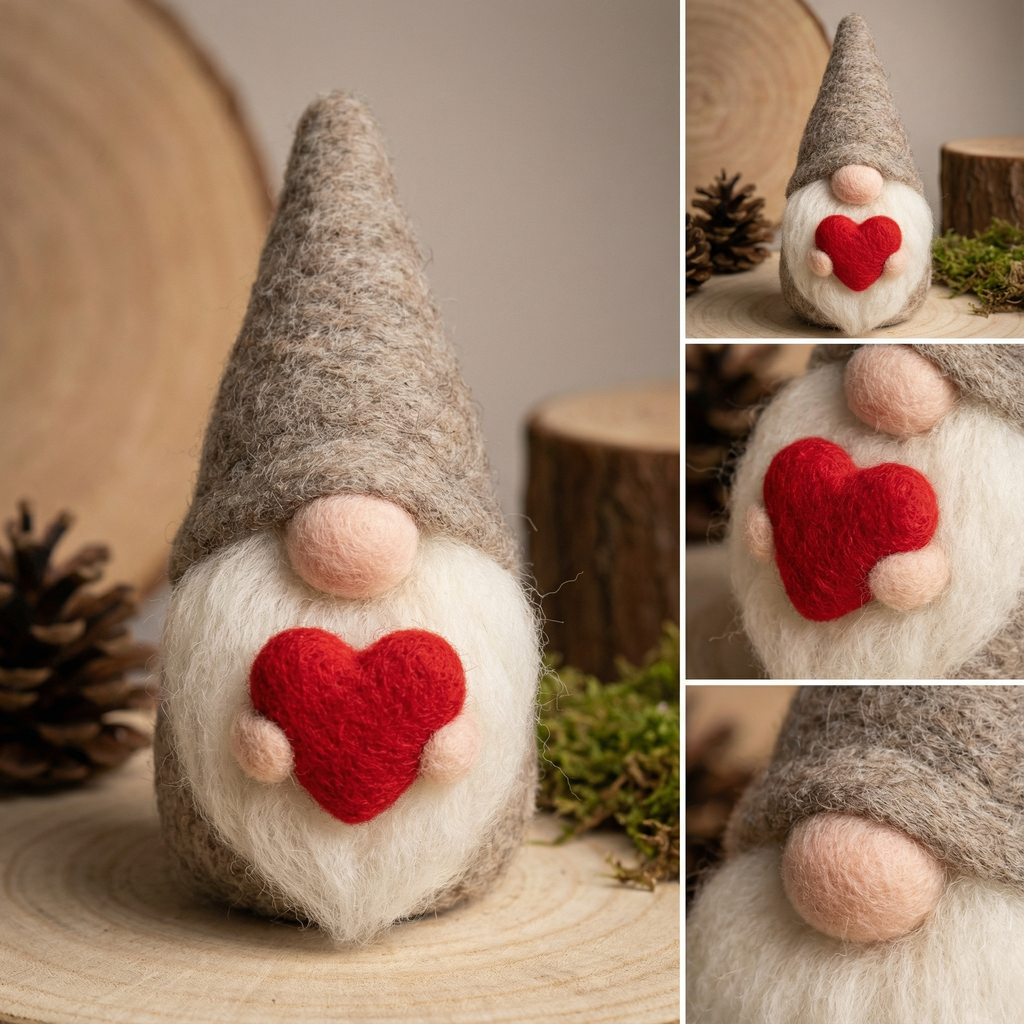 Valentine’s Day Gnome, Handmade Needle Felted Gonk with Heart, Scandinavian Tomte, Nordic Home Decor, Anniversary Gift for Her