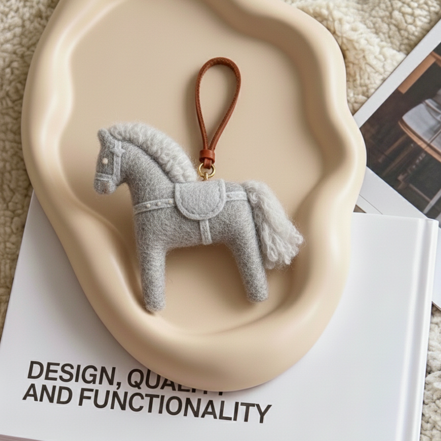 Handmade Wool Felt Horse Bag Charm, Custom Pony Car Mirror Hanging, Cute Equestrian Gift for Her, Purse Accessory