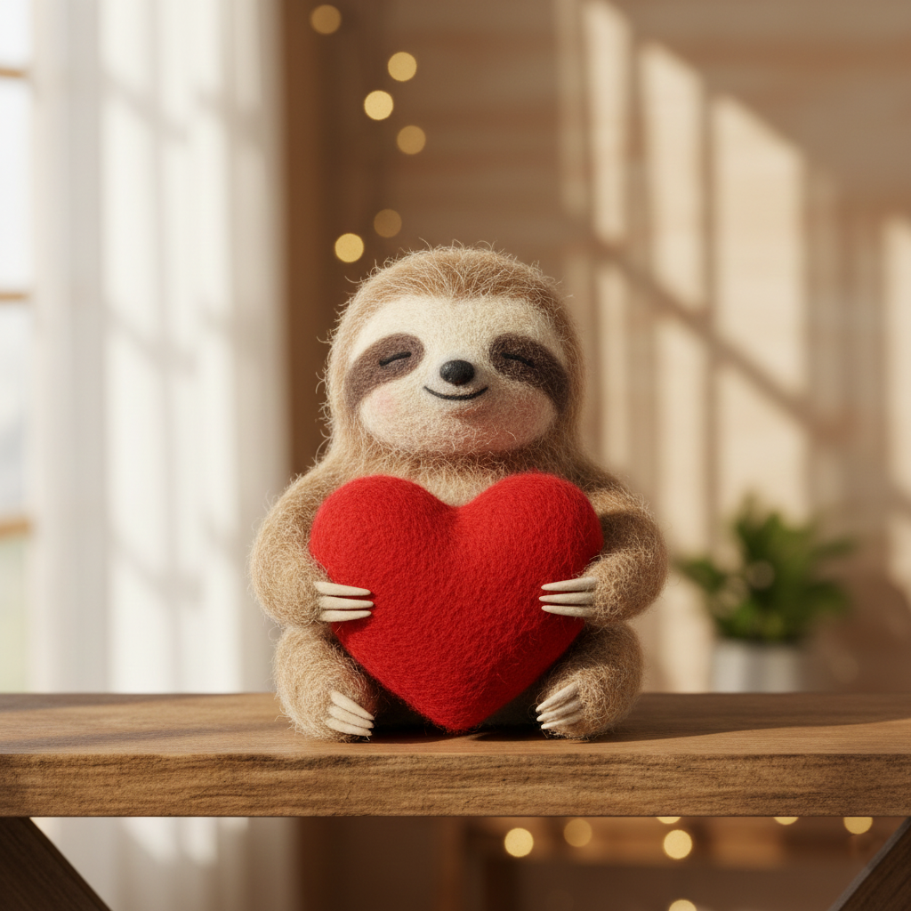 Custom Needle Felted Sloth Ornament-Handmade Wool Figurine, Personalized Valentine Gift, I Love You Slow Much
